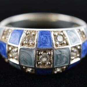Sterling Silver Ross-Simons Italian Blue Enamel & White Topaz Ring 925 Size 7.5
